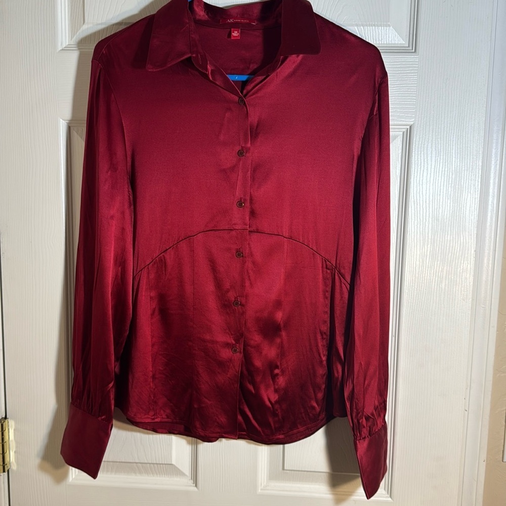 Anne Klein silk red button down blouse